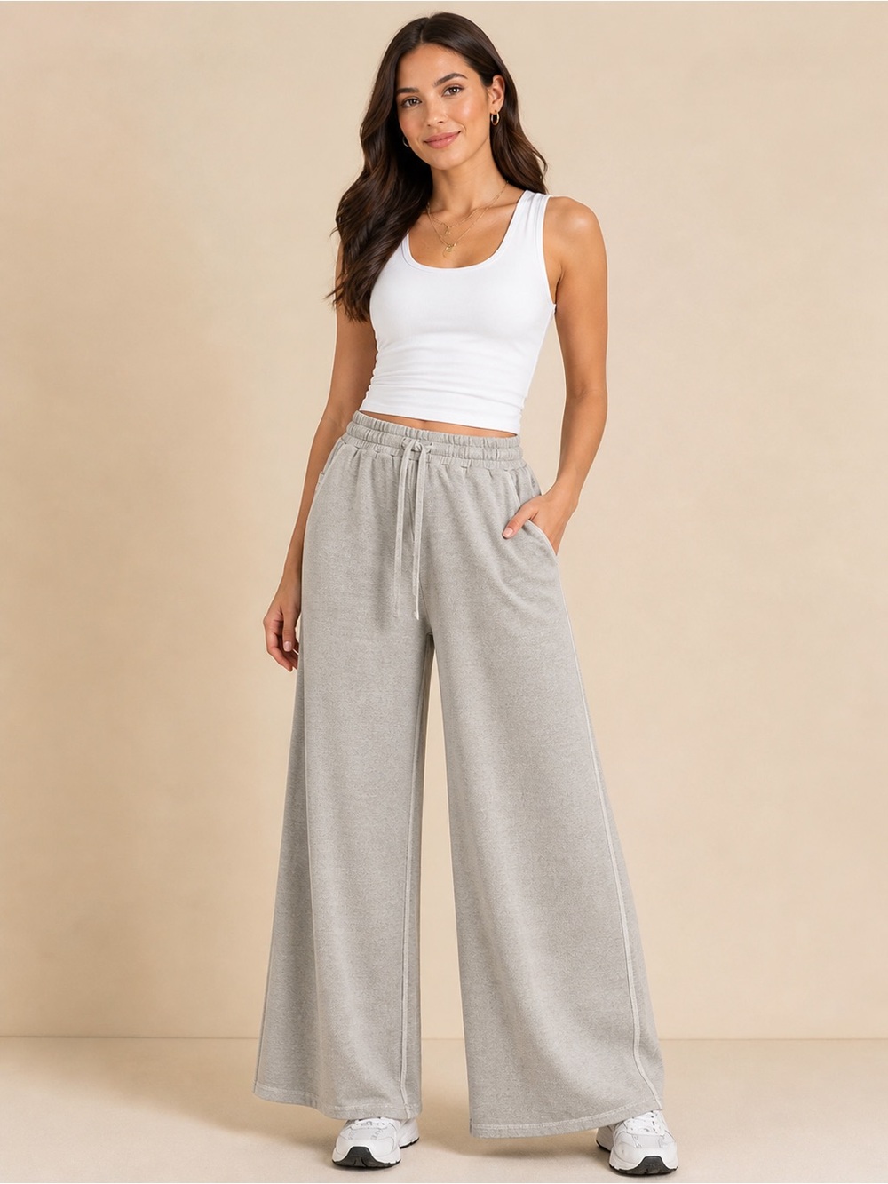 NEW Zenana Sleet Grey Acid Wash Wide Leg Sweatpants Size Medium Cotton Relaxed
